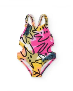 Maillot de bain rose pour fille avec découpes latérales