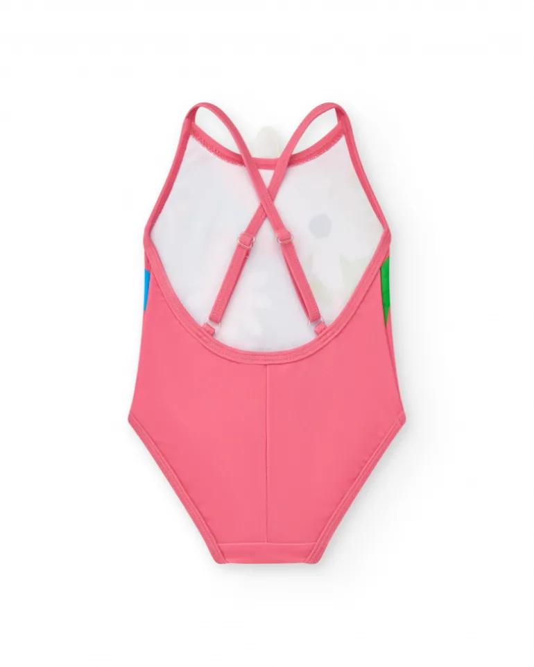Maillot de bain rose pour fille avec fleurs et bretelles croisées