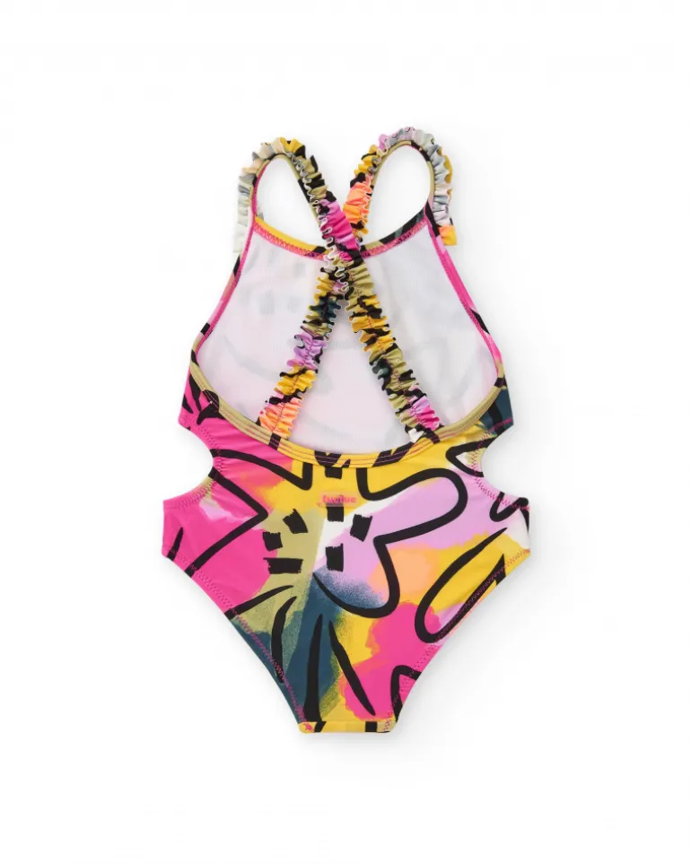 Maillot de bain rose pour fille avec découpes latérales