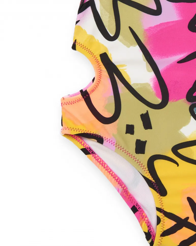 Maillot de bain rose pour fille avec découpes latérales