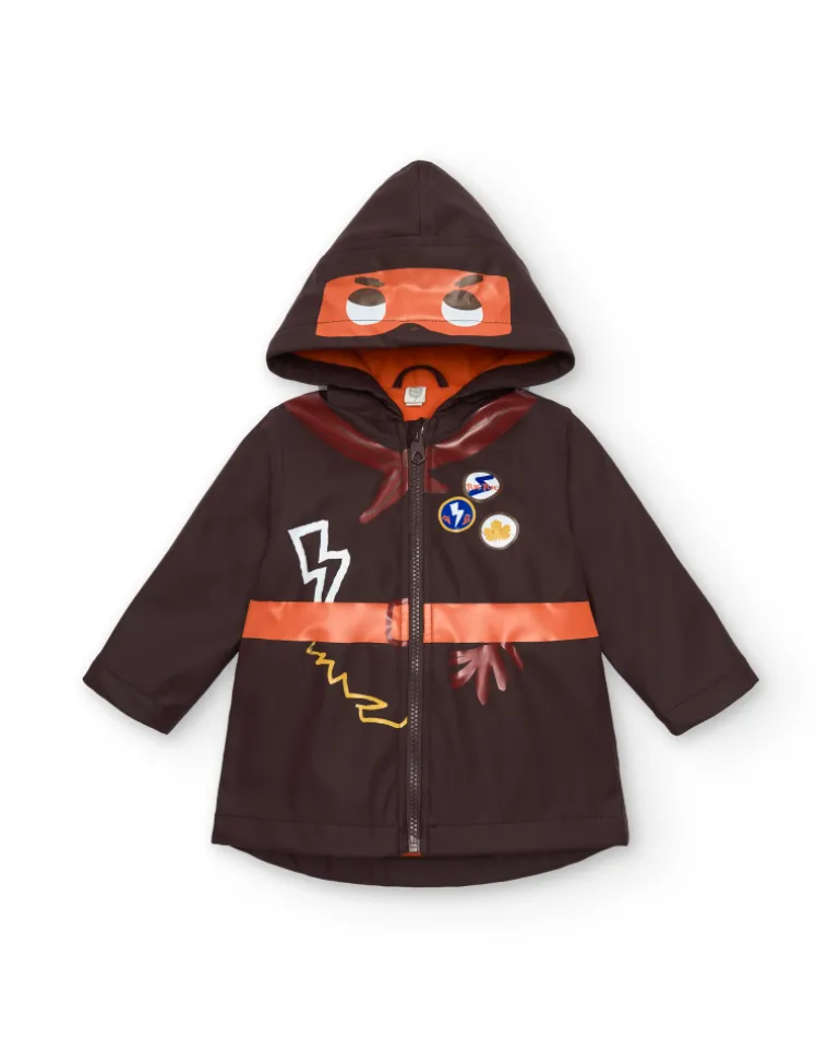 Manteau imperméable pour garçon marron avec capuche et détails super-héros collection Super Natural