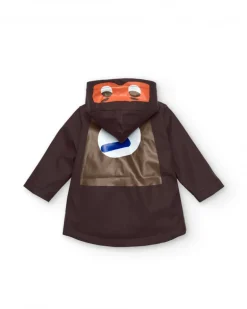 Manteau imperméable pour garçon marron avec capuche et détails super-héros collection Super Natural
