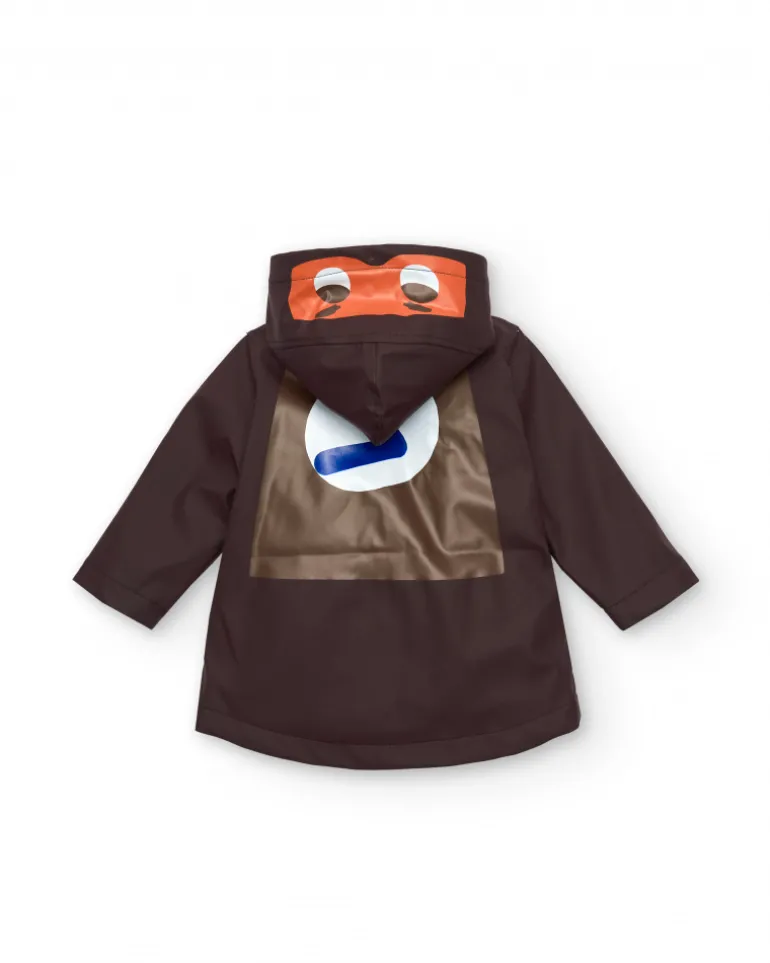 Manteau imperméable pour garçon marron avec capuche et détails super-héros collection Super Natural