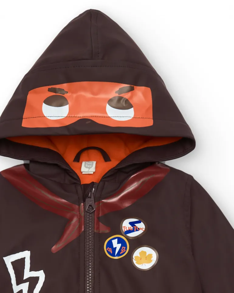 Manteau imperméable pour garçon marron avec capuche et détails super-héros collection Super Natural