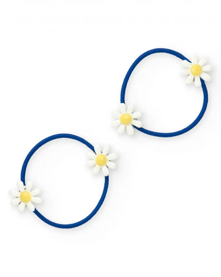 Pack de chouchous bleus pour fille avec fleurs blanches et jaunes