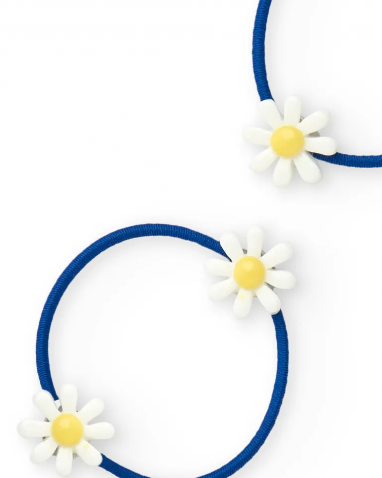 Pack de chouchous bleus pour fille avec fleurs blanches et jaunes