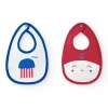 Pack de deux bavoirs marins pour garçon, un blanc avec méduses et un rouge avec un visage