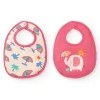 Pack de deux bavoirs pour fille rose avec imprimés d'éléphants, parapluies et palmiers
