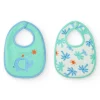 Pack de deux bavoirs pour garçon, un vert avec éléphant et l'autre avec palmiers et soleils