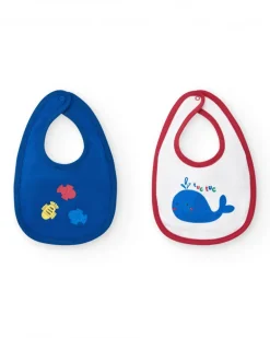 Pack de deux bavoirs pour garçon, un bleu et un blanc