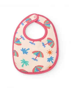 Pack de deux bavoirs pour fille rose avec imprimés d'éléphants, parapluies et palmiers