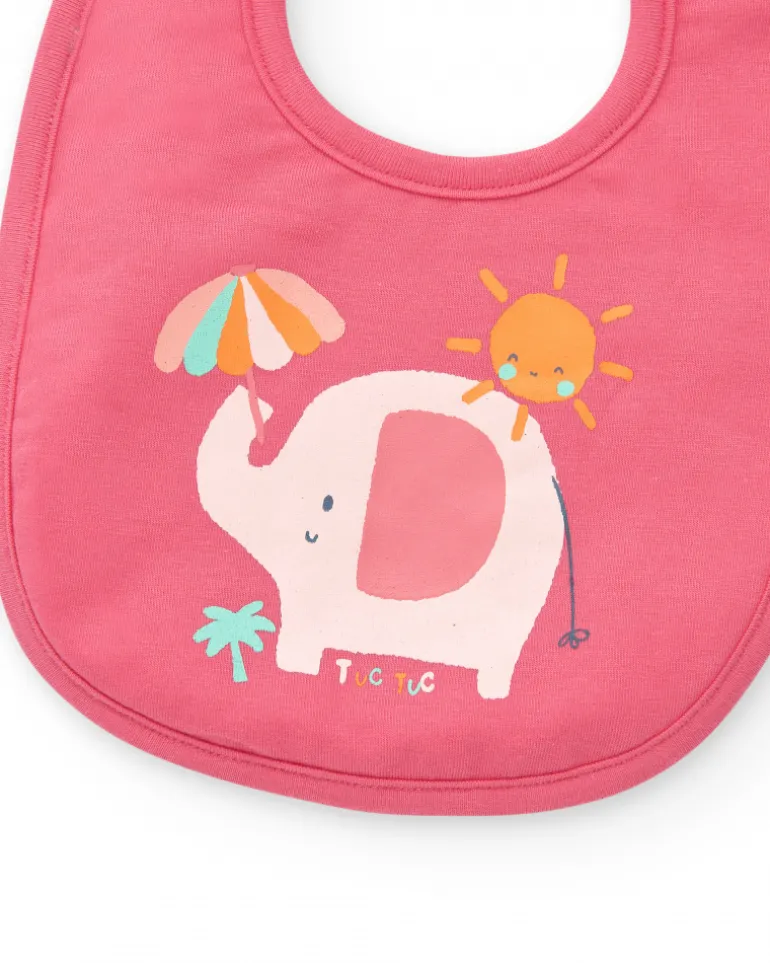 Pack de deux bavoirs pour fille rose avec imprimés d'éléphants, parapluies et palmiers