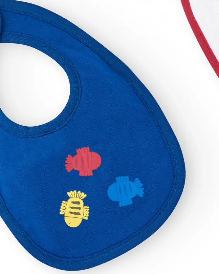 Pack de deux bavoirs pour garçon, un bleu et un blanc