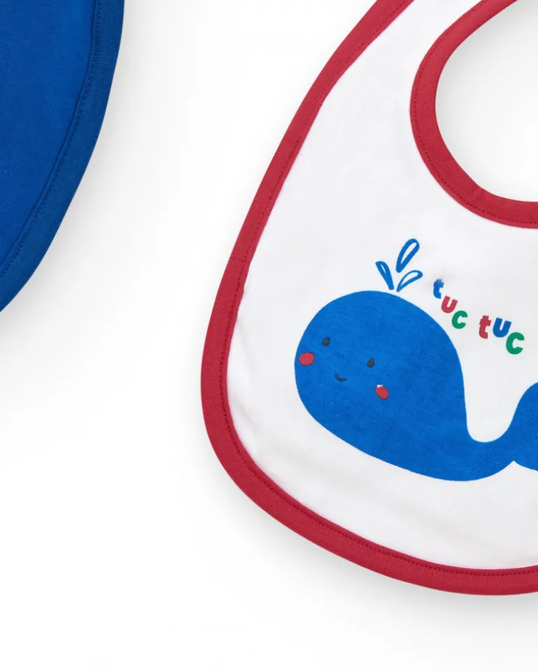Pack de deux bavoirs pour garçon, un bleu et un blanc