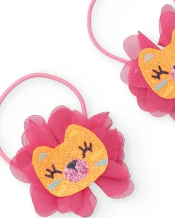 Pack de deux chouchous roses pour fille avec applique de lion brillant