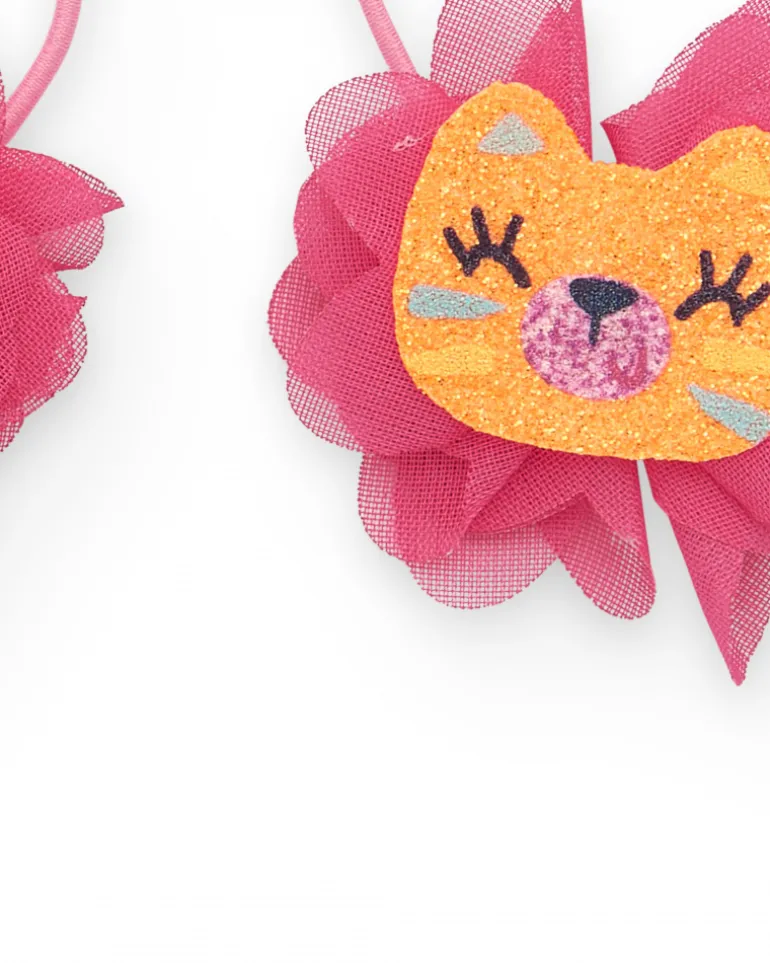 Pack de deux chouchous roses pour fille avec applique de lion brillant