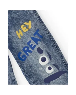 Pantalón vaquero para niño con estampado gráfico y cintura ajustable