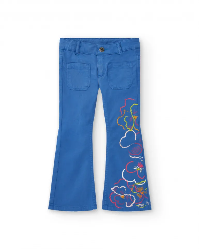 Pantalon bleu avec broderie florale fille collection Cold Days
