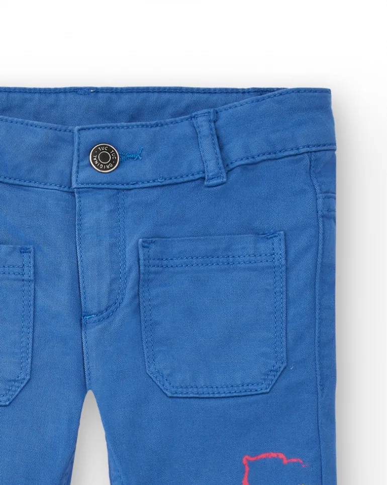 Pantalon bleu avec broderie florale fille collection Cold Days