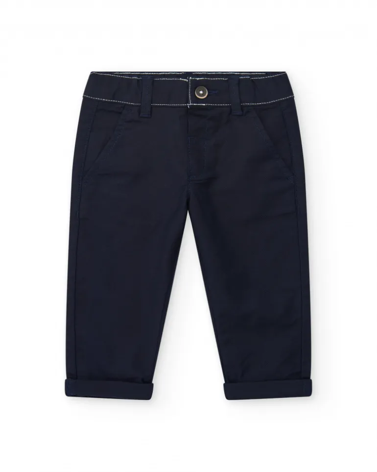 Pantalon bleu marine en toile pour garçon avec poches et taille ajustable