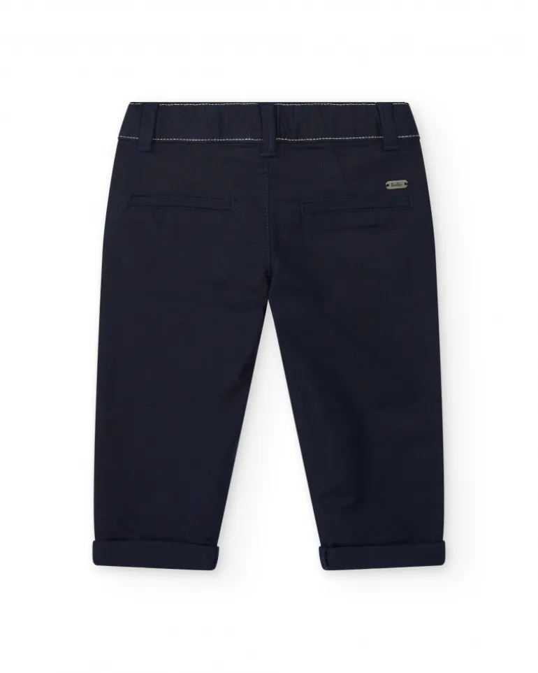 Pantalon bleu marine en toile pour garçon avec poches et taille ajustable
