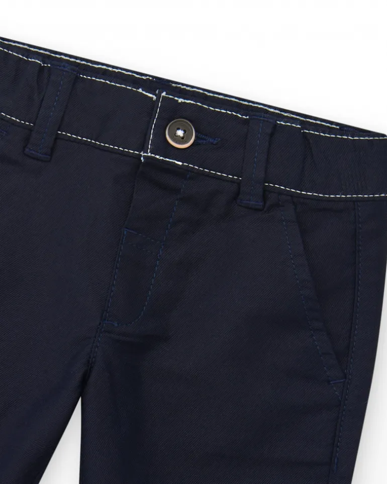 Pantalon bleu marine en toile pour garçon avec poches et taille ajustable