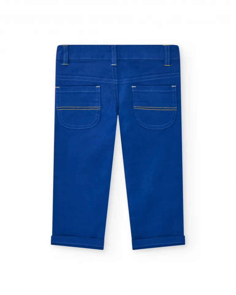 Pantalon bleu pour garçon avec poches et coutures jaunes