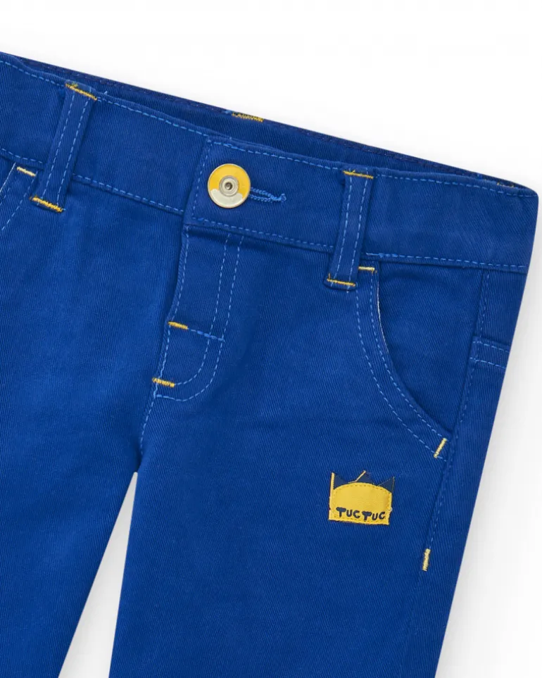 Pantalon bleu pour garçon avec poches et coutures jaunes