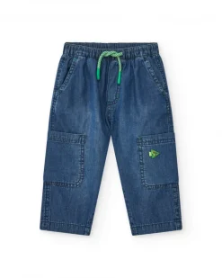 Pantalon cargo en denim bleu pour garçon avec détails verts