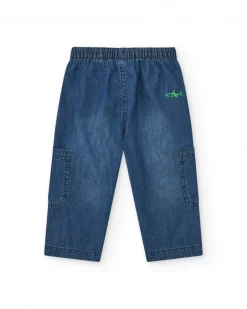 Pantalon cargo en denim bleu pour garçon avec détails verts