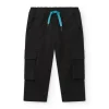 Pantalon cargo noir pour garçon avec poches et cordon bleu