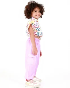Pantalon cargo rose pour fille avec poches et poignets élastiques