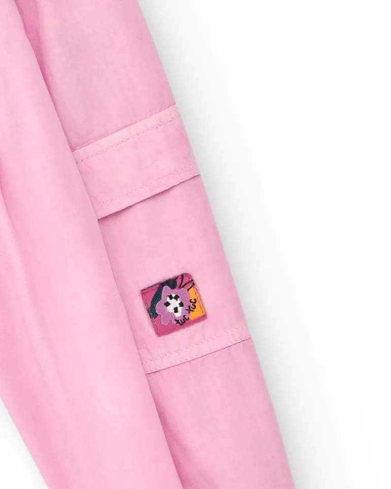 Pantalon cargo rose pour fille avec poches et poignets élastiques