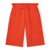 Pantalon culotte orange pour fille avec taille froncée et nœud