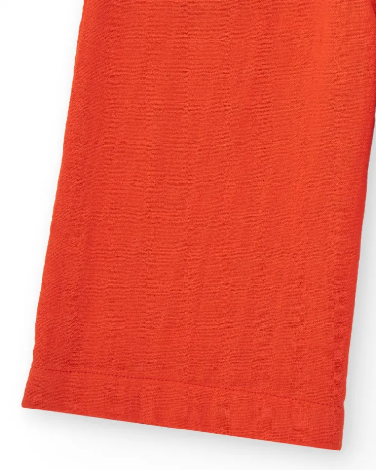 Pantalon culotte orange pour fille avec taille froncée et nœud