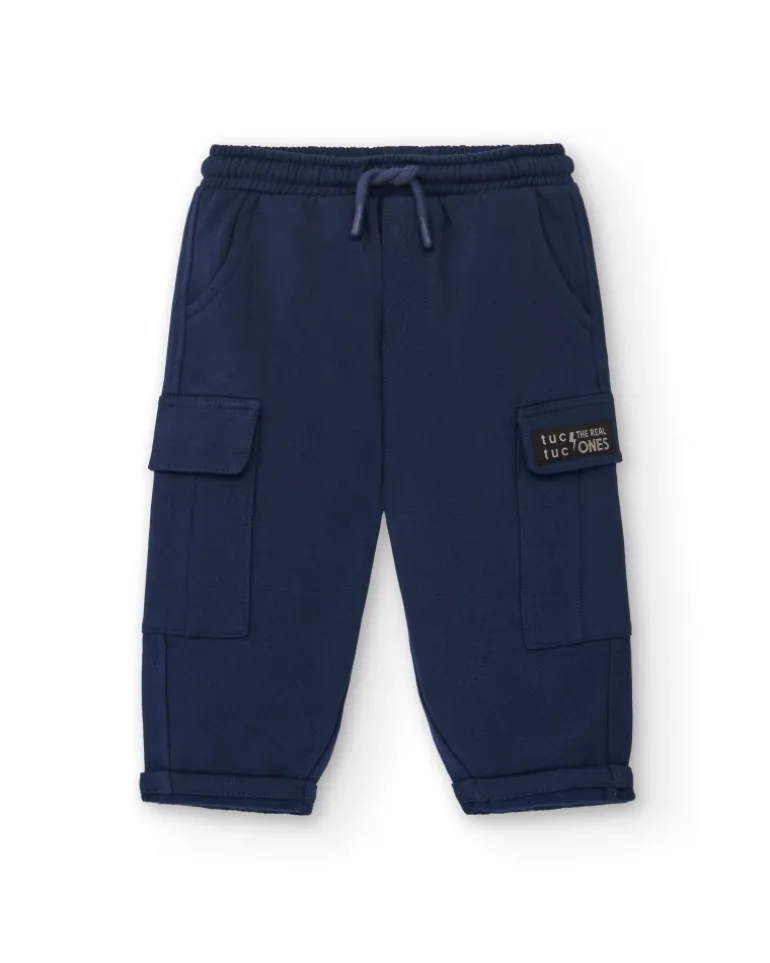 Pantalon de jogging garçon bleu marine avec poches cargo collection Big Brains