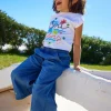 Pantalon en denim bleu pour fille avec étoiles brodées