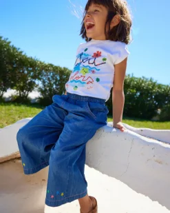 Pantalon en denim bleu pour fille avec étoiles brodées