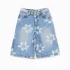 Pantalon en denim bleu pour fille avec imprimé floral
