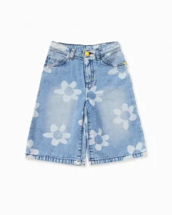 Pantalon en denim bleu pour fille avec imprimé floral