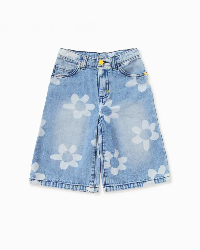 Pantalon en denim bleu pour fille avec imprimé floral