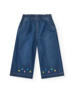 Pantalon en denim bleu pour fille avec étoiles brodées