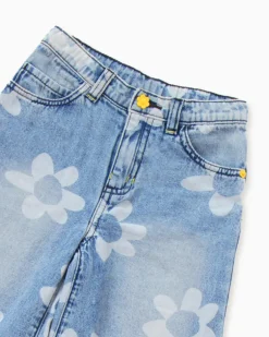 Pantalon en denim bleu pour fille avec imprimé floral