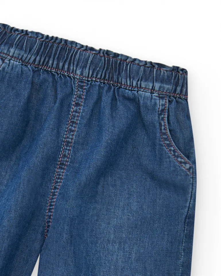 Pantalon en denim bleu pour fille avec étoiles brodées