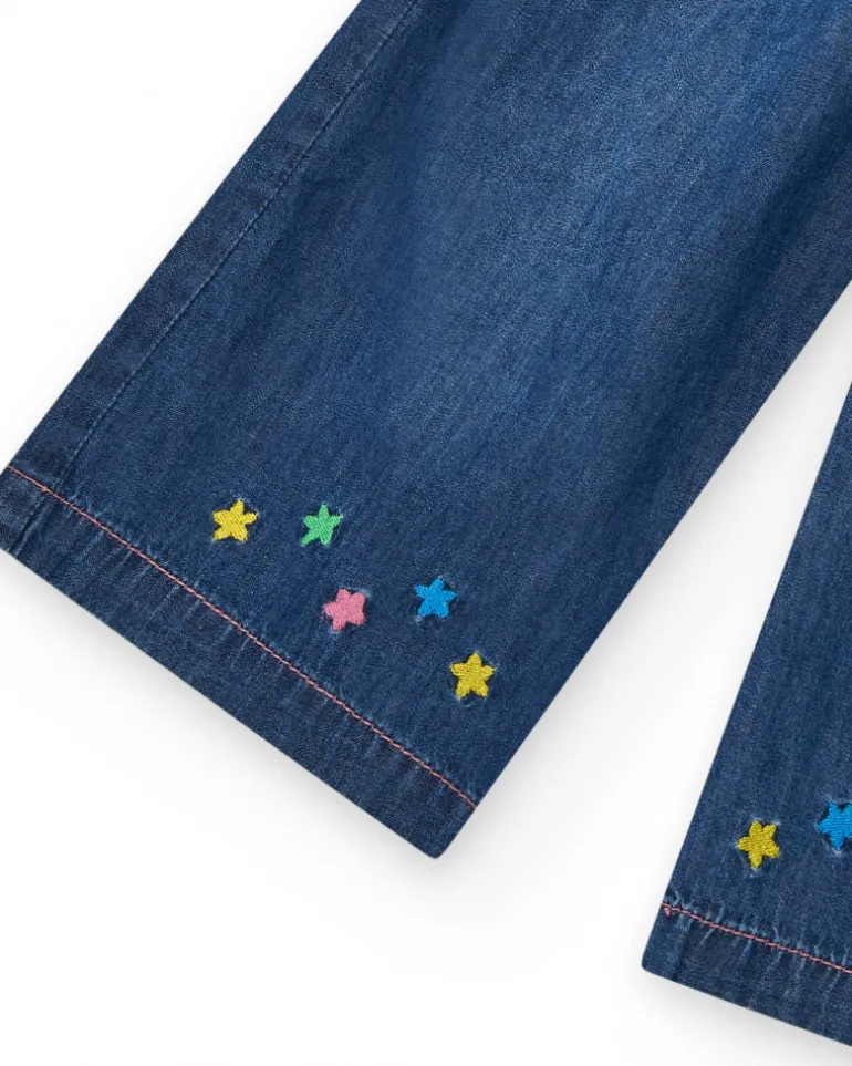Pantalon en denim bleu pour fille avec étoiles brodées