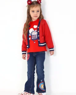 Pantalon en jean fille bleu foncé avec illustrations créatives Collection Big Brains
