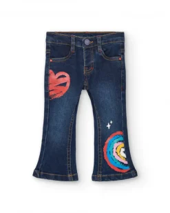 Pantalon en jean fille bleu foncé avec illustrations créatives Collection Big Brains