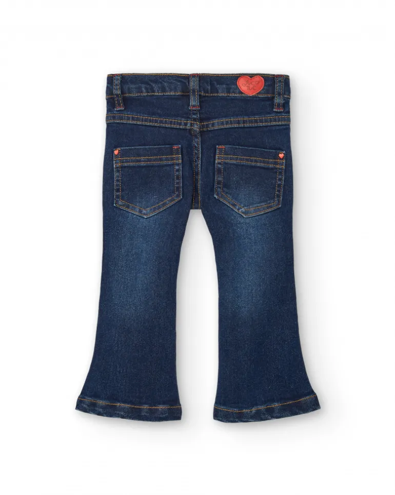 Pantalon en jean fille bleu foncé avec illustrations créatives Collection Big Brains
