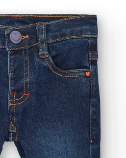 Pantalon en jean fille bleu foncé avec illustrations créatives Collection Big Brains