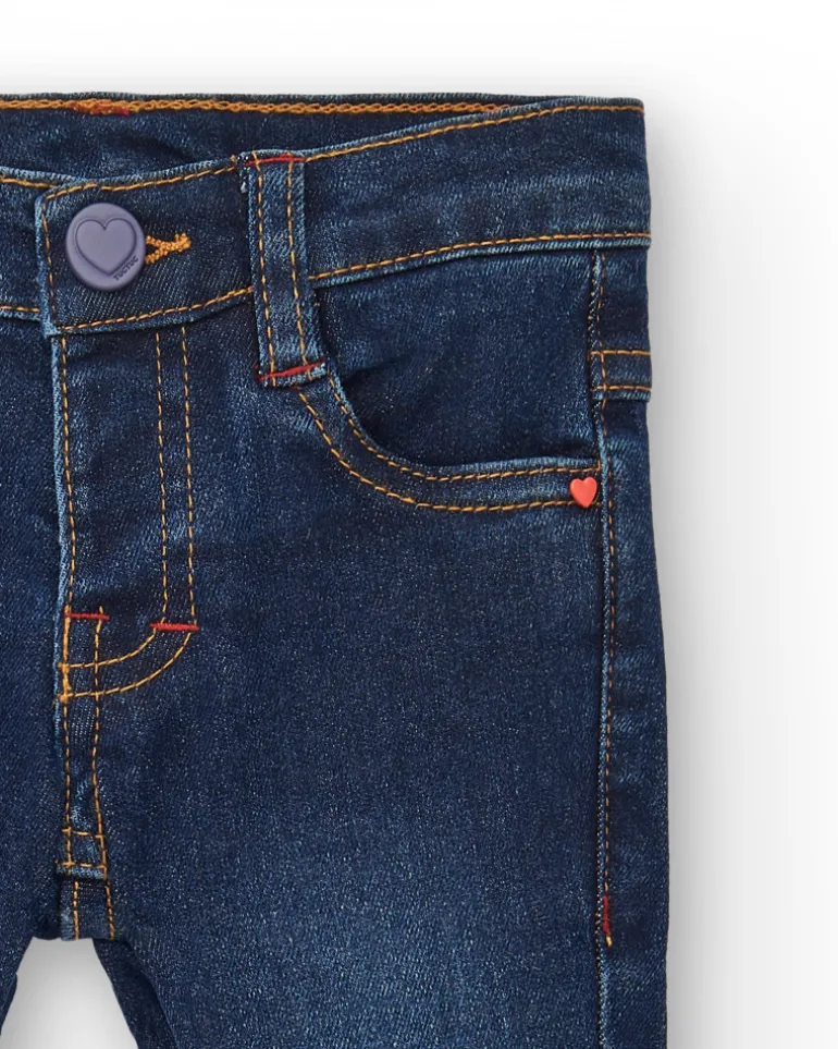 Pantalon en jean fille bleu foncé avec illustrations créatives Collection Big Brains